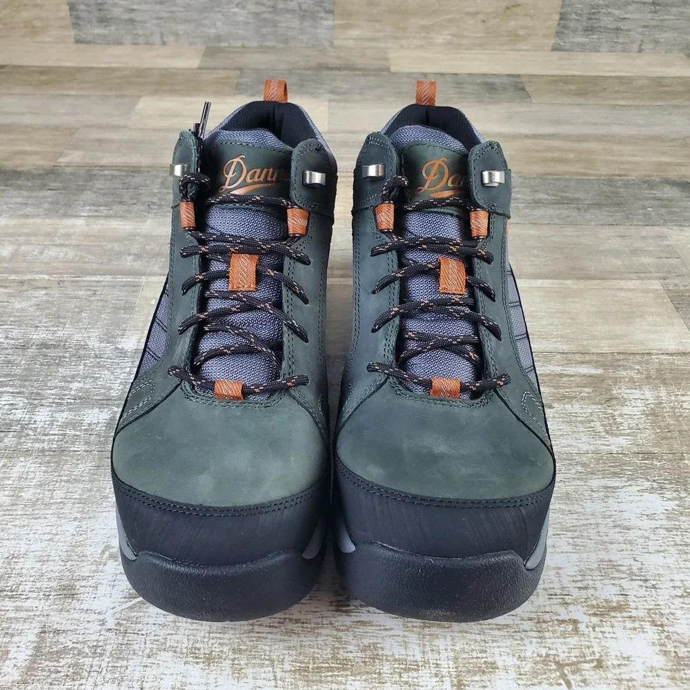 Danner Riverside Hiking Boots Sz‎ 10 Gray Orange Leather Lace Up Mid Top Shoes